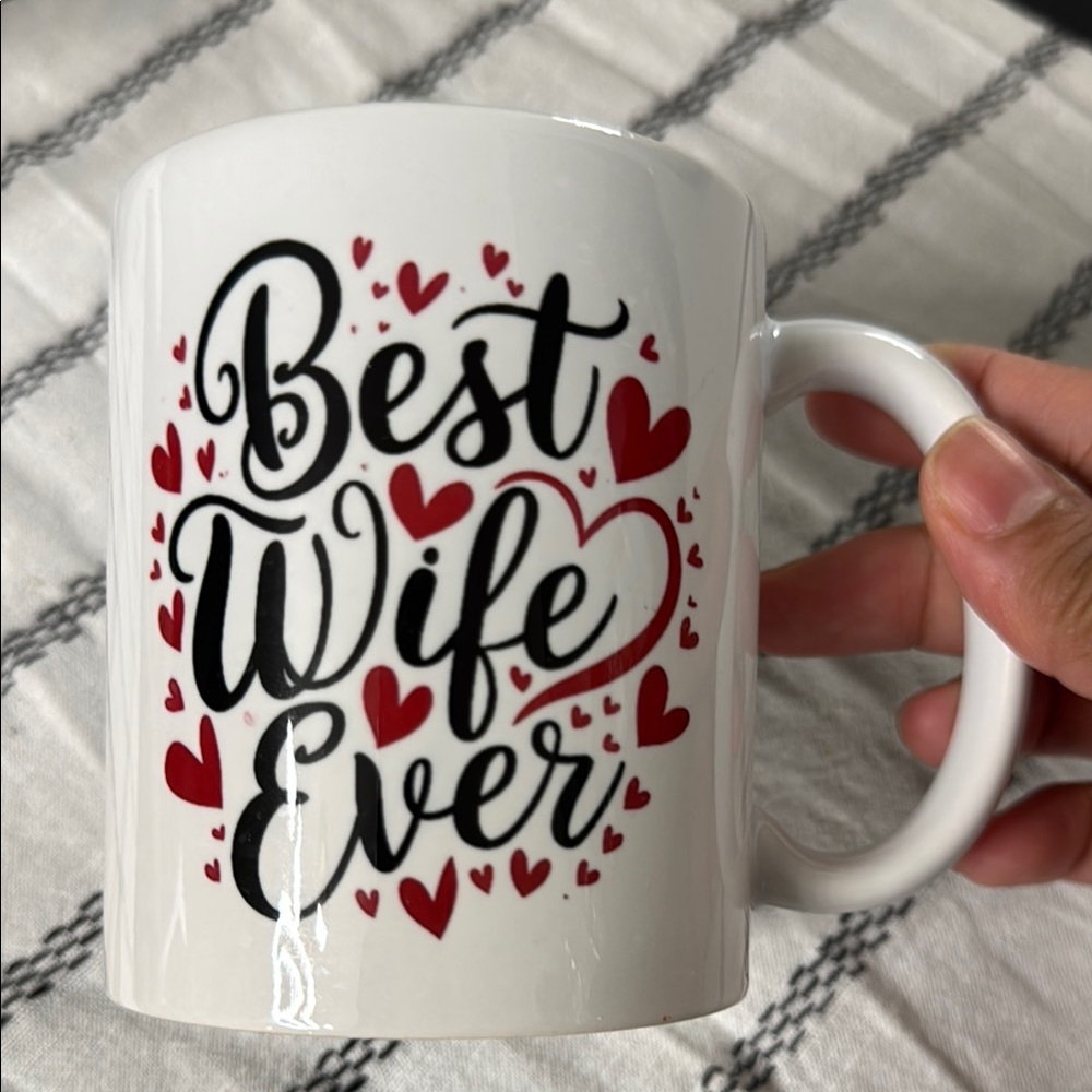 White Ceramic Mug with Red and Black Design